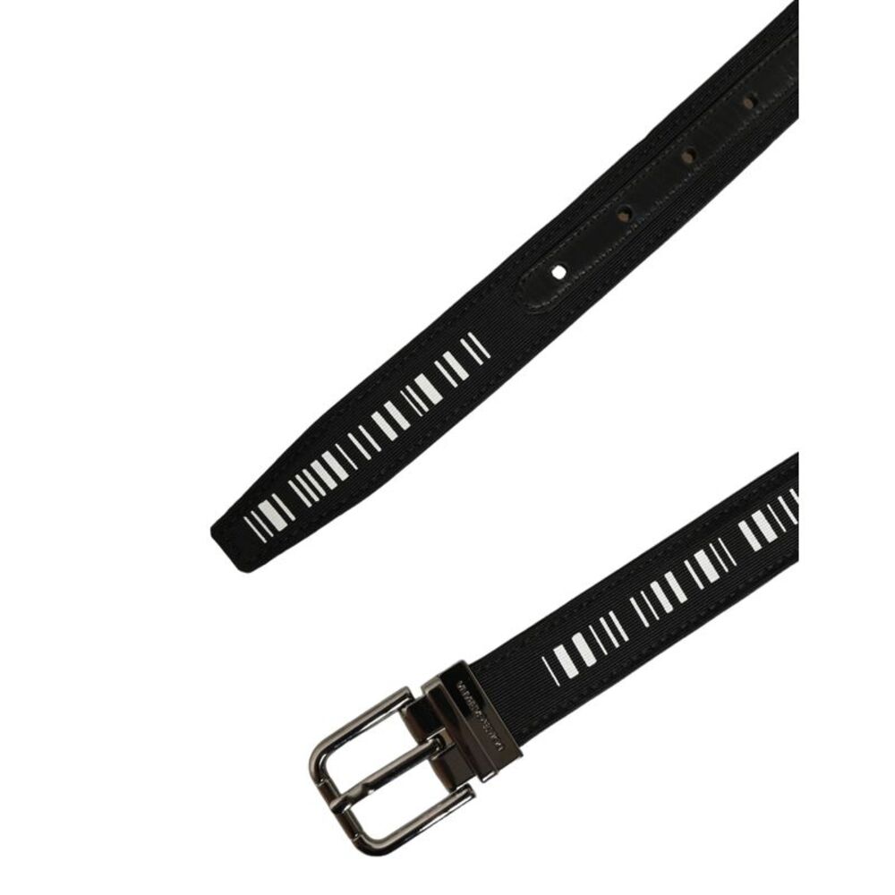Dolce & Gabbana Black Fabric Leather Barcode Silver Buckle Men's Belt